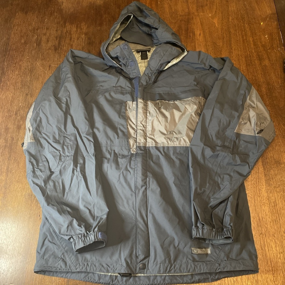 REI Grey Blue Zip In Full Zip Hooded Windbreaker Rain Shell Jacket Men Large